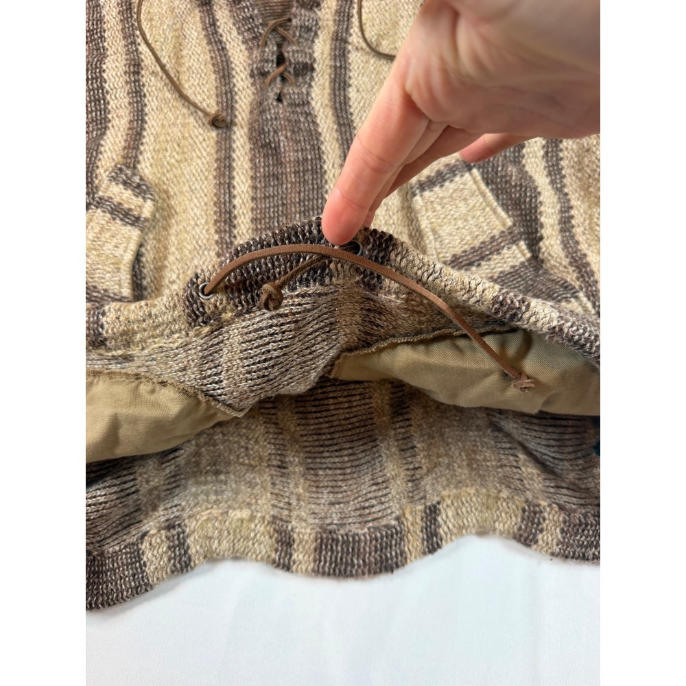 RRL Ralph Lauren Striped Knit Baja Hoodie Brown Linen Cotton Wool Pullover M - Picture 6 of 14